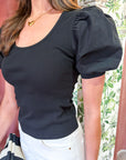 Perfect Fit Puff Sleeve Top-Black