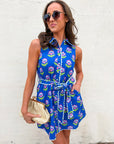 Meet-Cute Belted Floral Dress-Blue