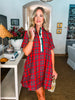 Joyful Plaid Mini Dress-Red