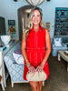 Bonjour Babe Collar Dress-Red