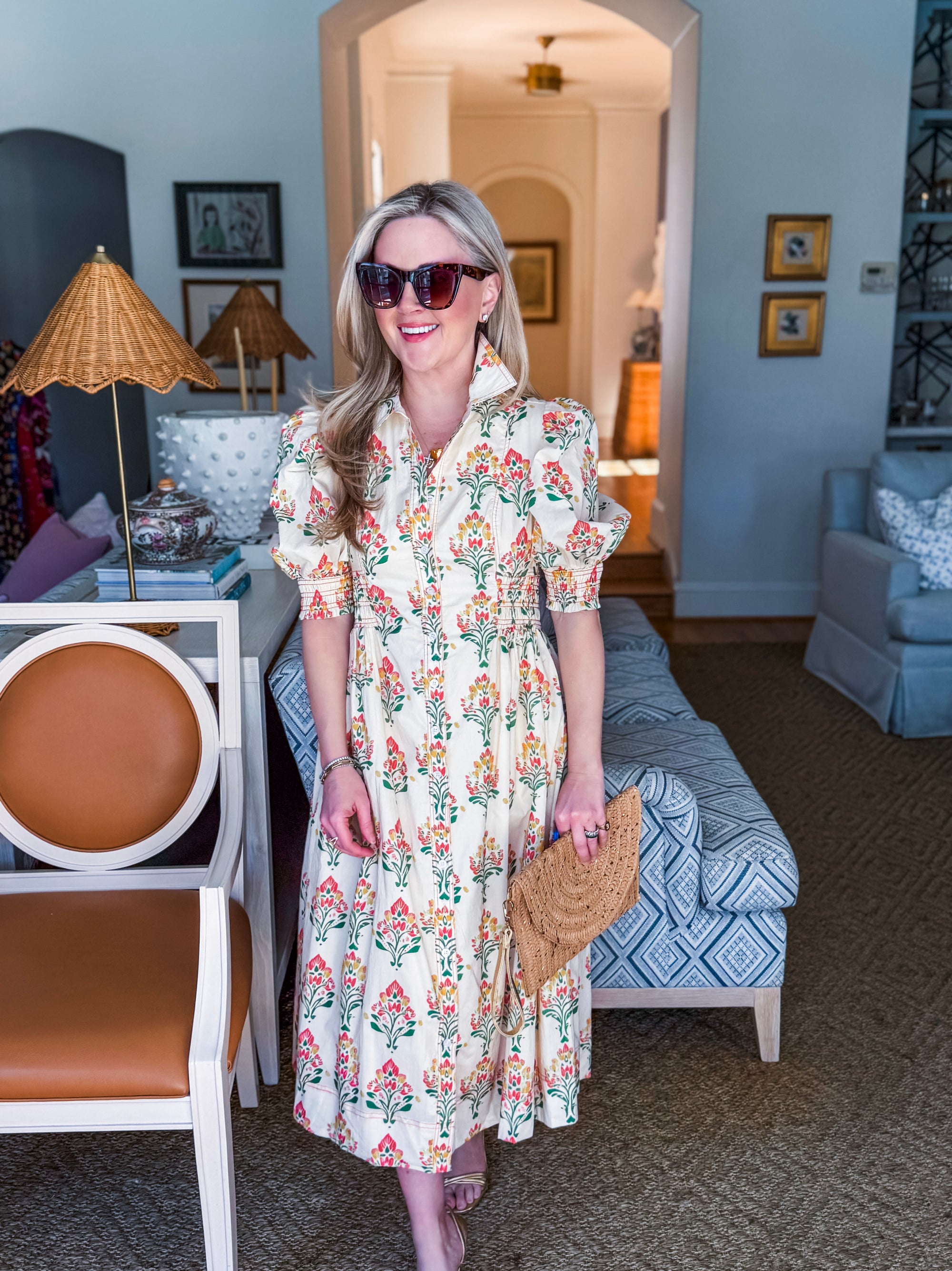 Wildflower Grace Midi Shirt Dress-Cream