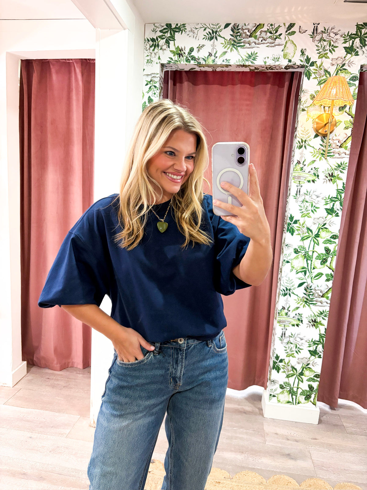 Eleanor Bubble Sleeve Sweatshirt-Navy