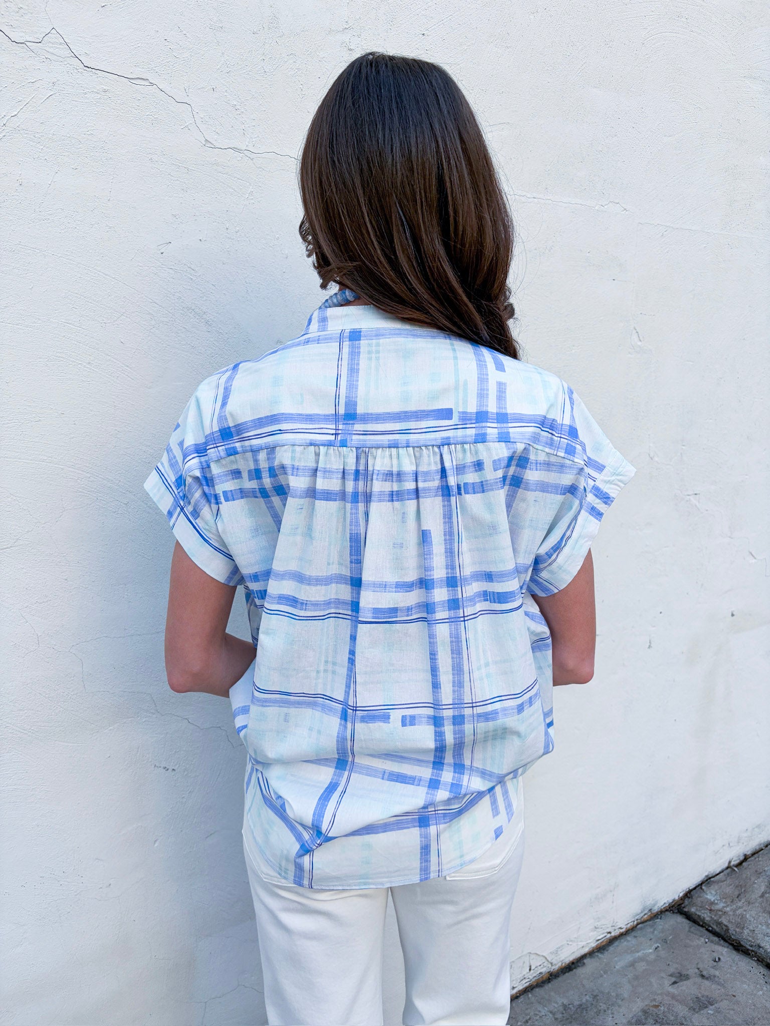 Sunset Picnic Button Down Top-Blue