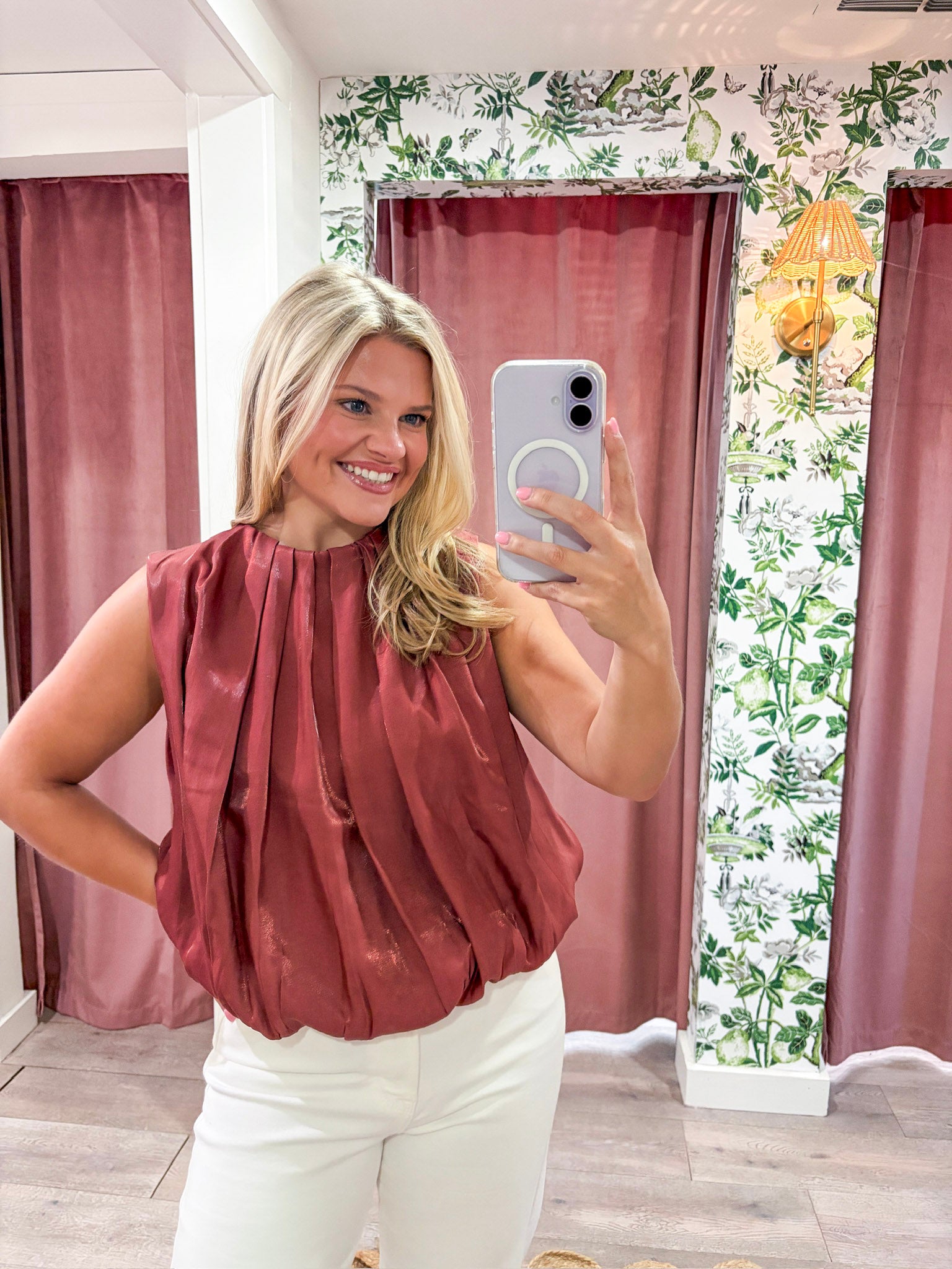 Estelle Pleated Balloon Top-Rust