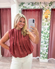 Estelle Pleated Balloon Top-Rust