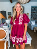 Magic Moment Floral Mini Dress-Burgundy