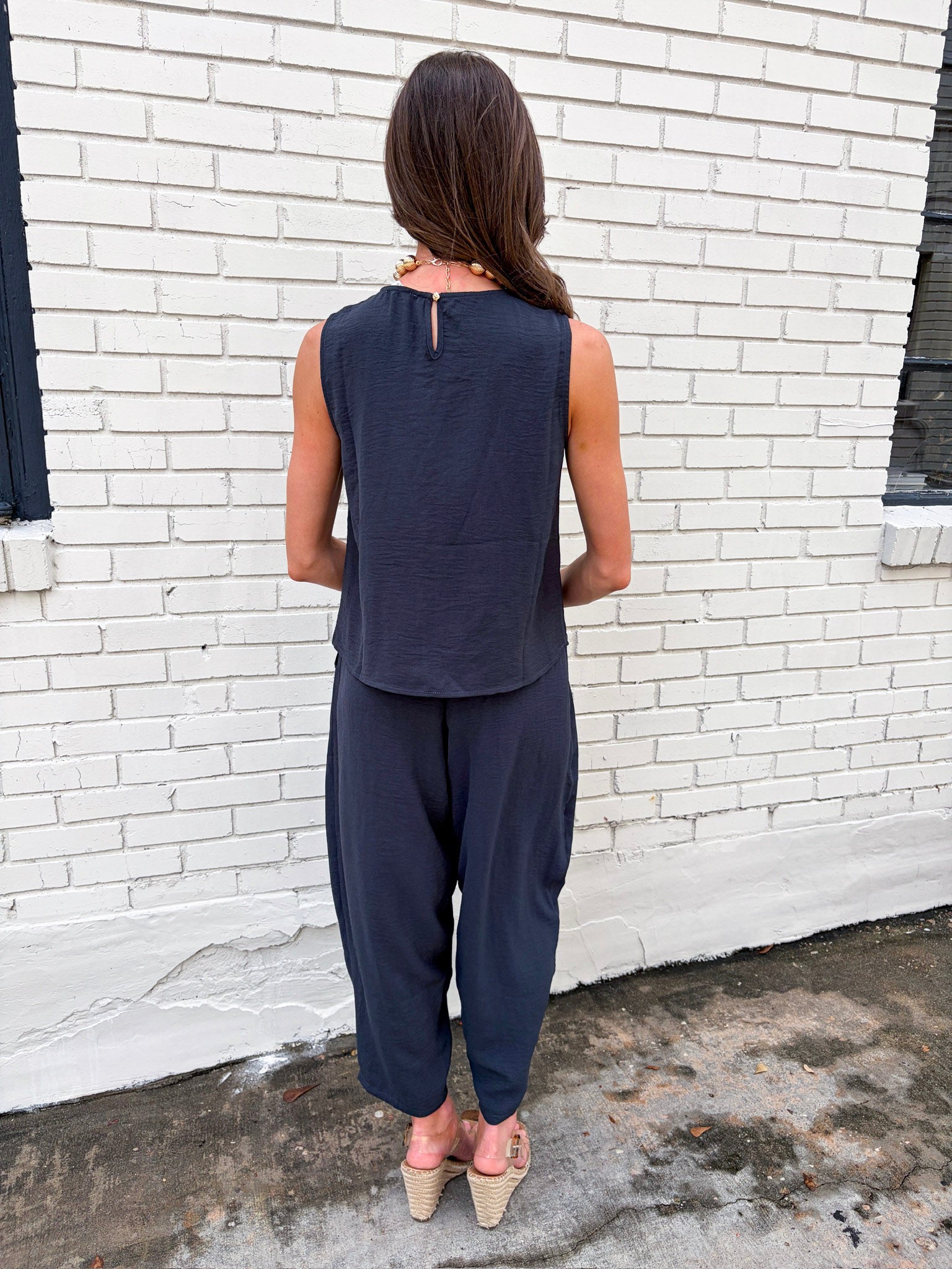 Abroad Adventure Textured Pant Set-Onyx Indigo