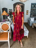 Coastal Brunch Floral Midi Dress-Garnet