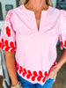 Cherry Blossom Embroidered Top-Pink/Red