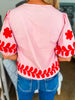 Cherry Blossom Embroidered Top-Pink/Red