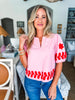 Cherry Blossom Embroidered Top-Pink/Red