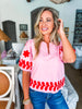 Cherry Blossom Embroidered Top-Pink/Red