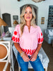 Cherry Blossom Embroidered Top-Pink/Red