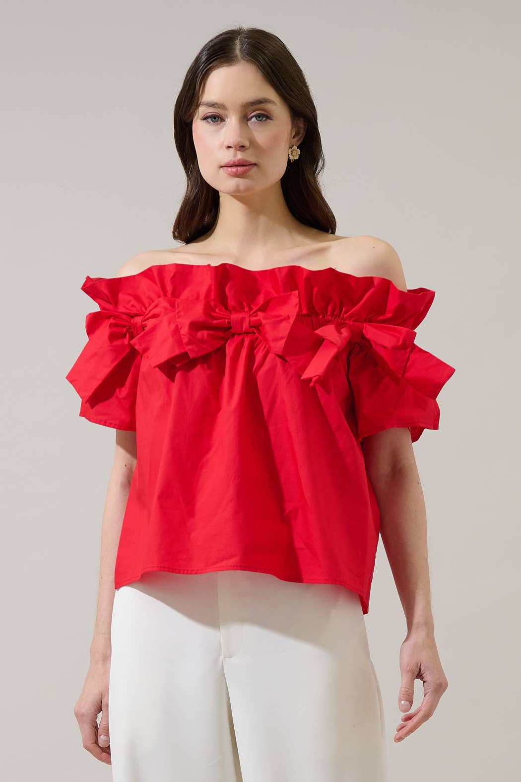 Great Night Off Shoulder Top-Red