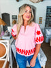 Cherry Blossom Embroidered Top-Pink/Red