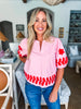 Cherry Blossom Embroidered Top-Pink/Red