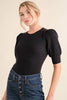 Puffed Sleeve Rib Bodysuit-Black