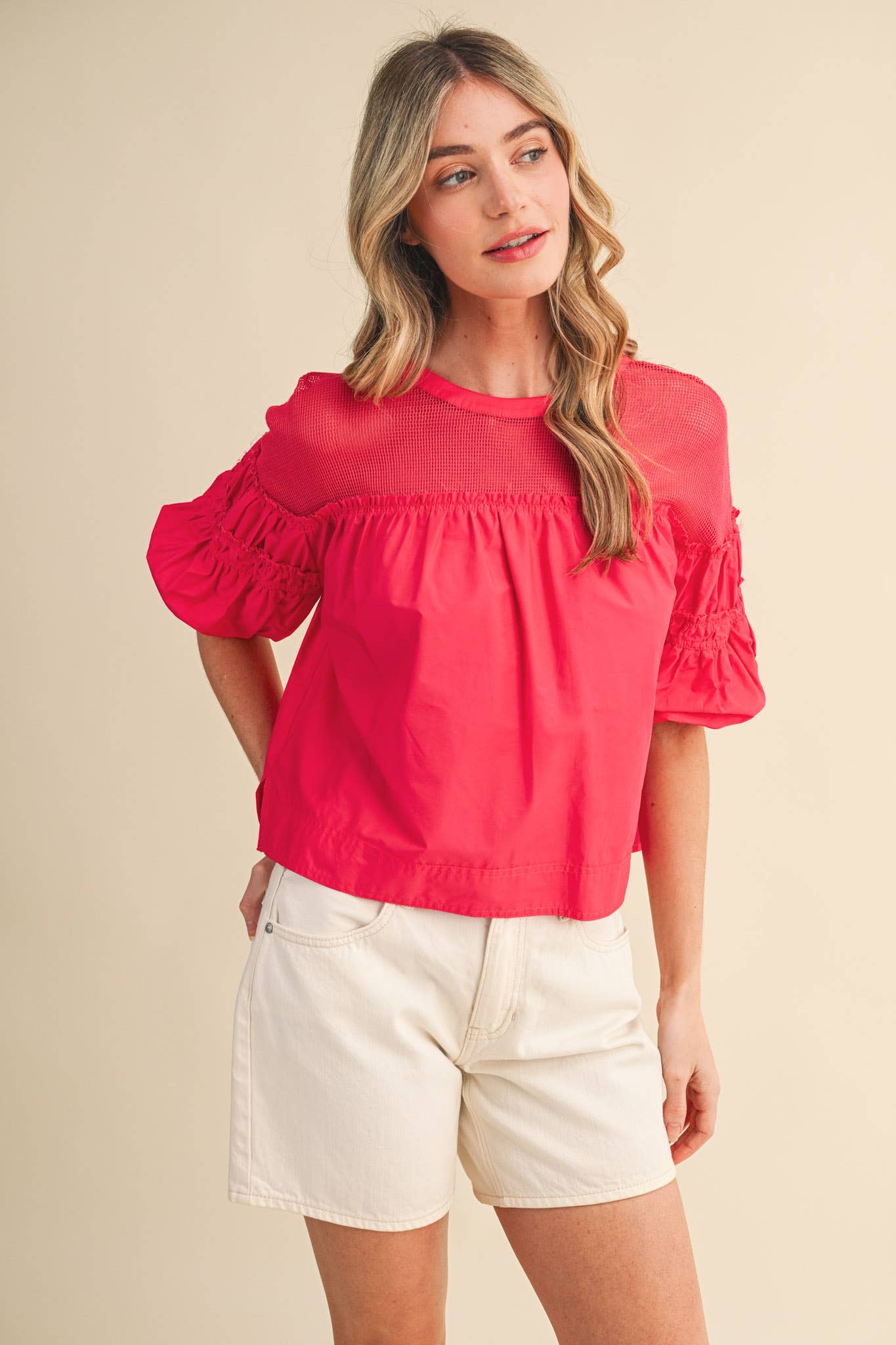 Sheer Romance Bubble Top-Raspberry Pink