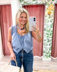 Vintage Grace Embroidered Top-Dusty Blue