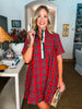 Joyful Plaid Mini Dress-Red