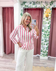 Everly Stripe Top-Pink
