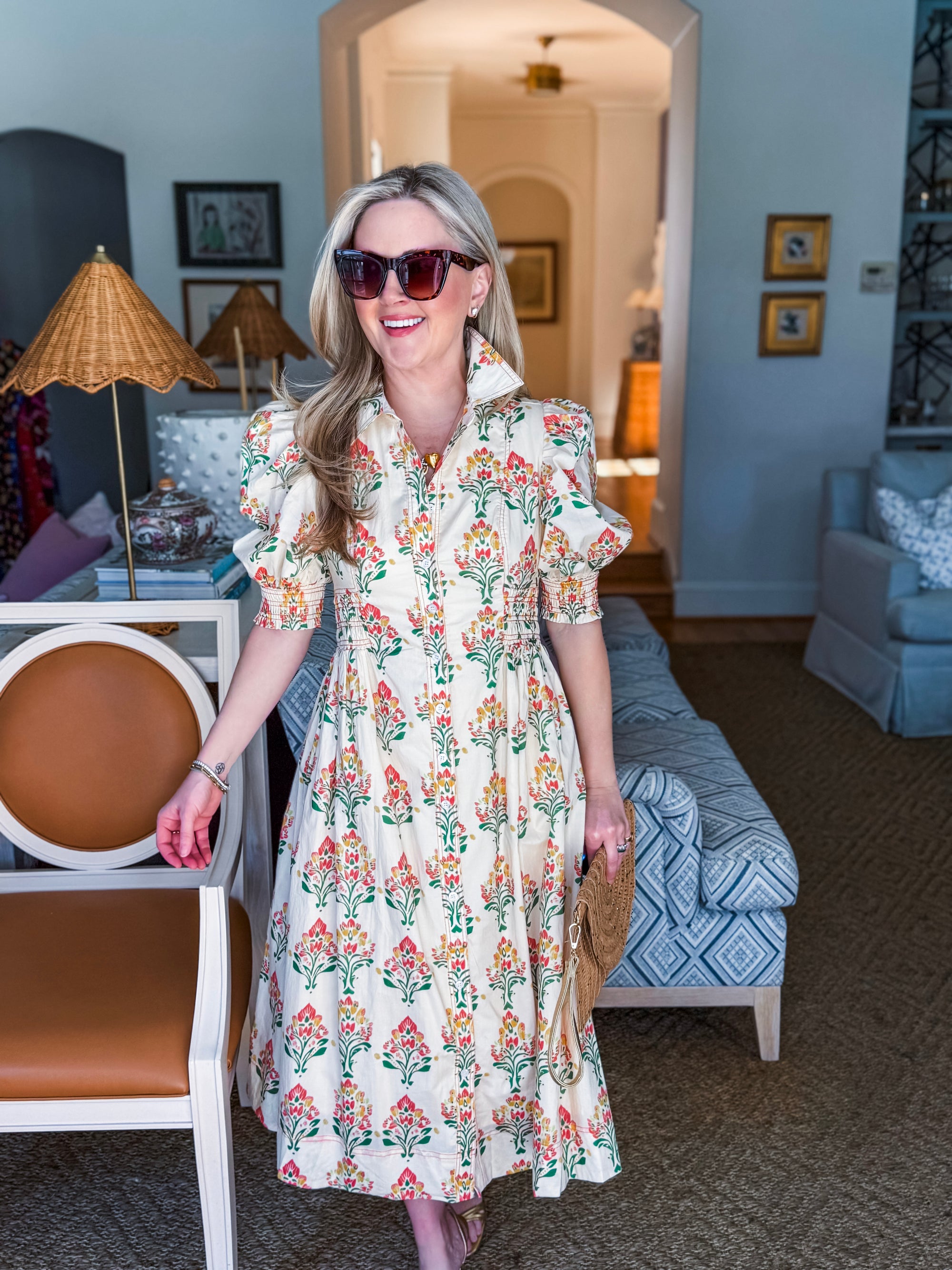 Wildflower Grace Midi Shirt Dress-Cream