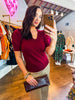 Midtown Meetup Sweater Top- Burgundy