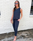 Abroad Adventure Textured Pant Set-Onyx Indigo