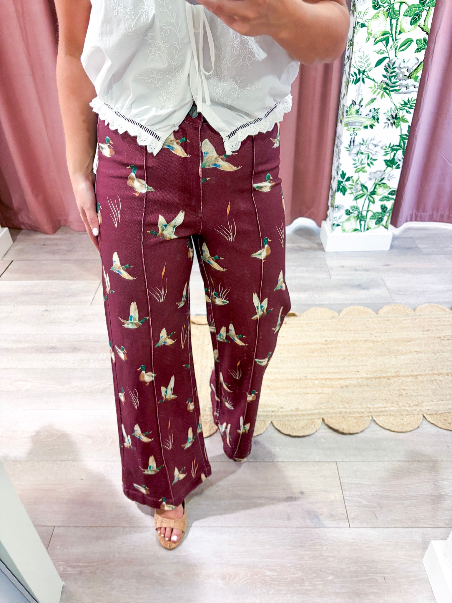 Mallard Meadow Wide Leg Crop Jeans-Burgundy
