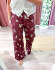 Mallard Meadow Wide Leg Crop Jeans-Burgundy