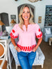 Cherry Blossom Embroidered Top-Pink/Red