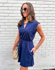 Ivory Breeze Mini Dress-Navy