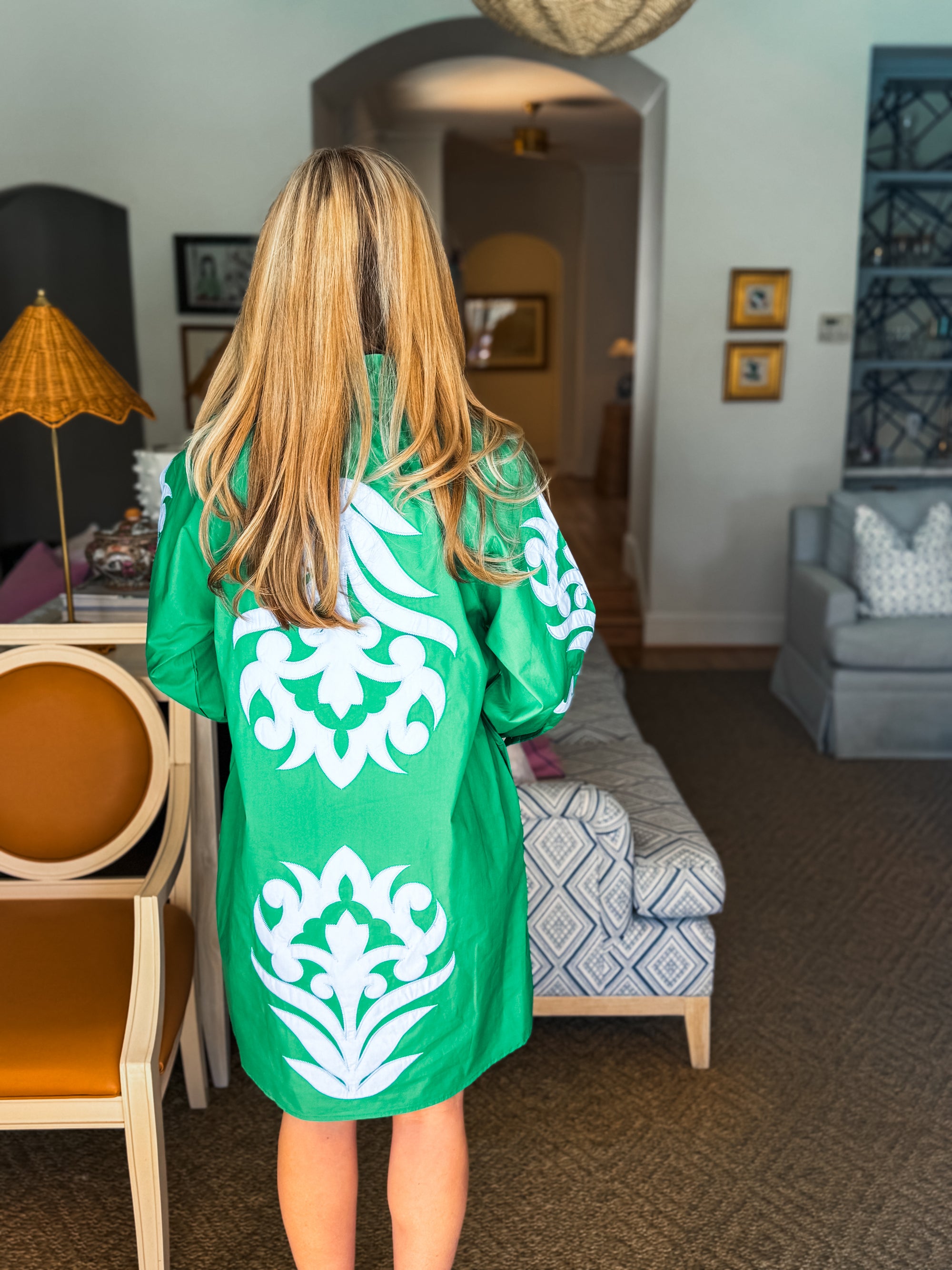 Isla Floral Baroque Dress-Kelly Green/Lt. Blue