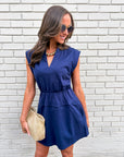 Ivory Breeze Mini Dress-Navy