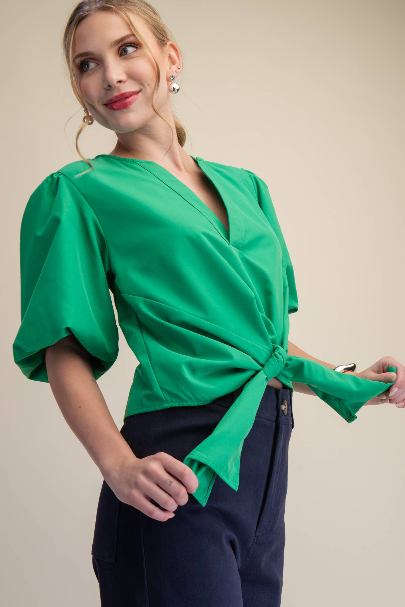Dahlia Puff Sleeve Top-Green