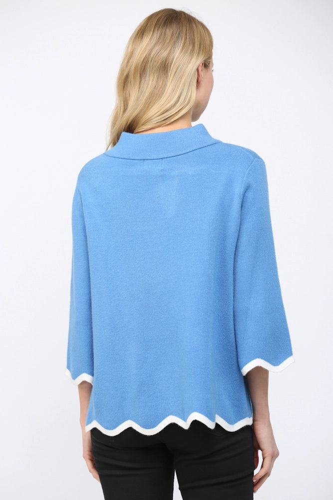 Go With the Flow Knit Top-French Blue/Cream