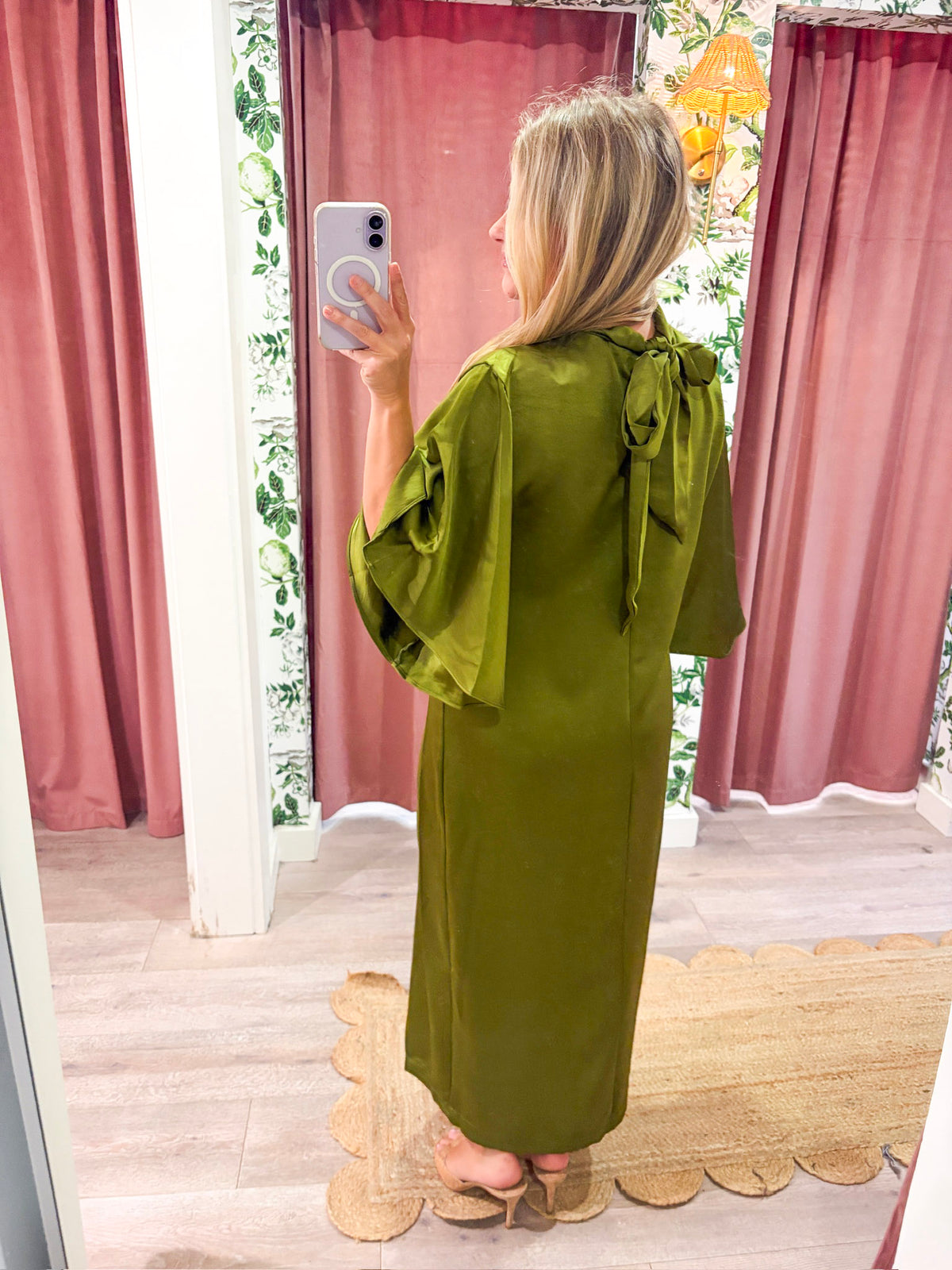 Candlelight Satin Midi Dress-Olive