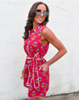Meet-Cute Belted Floral Dress-Berry