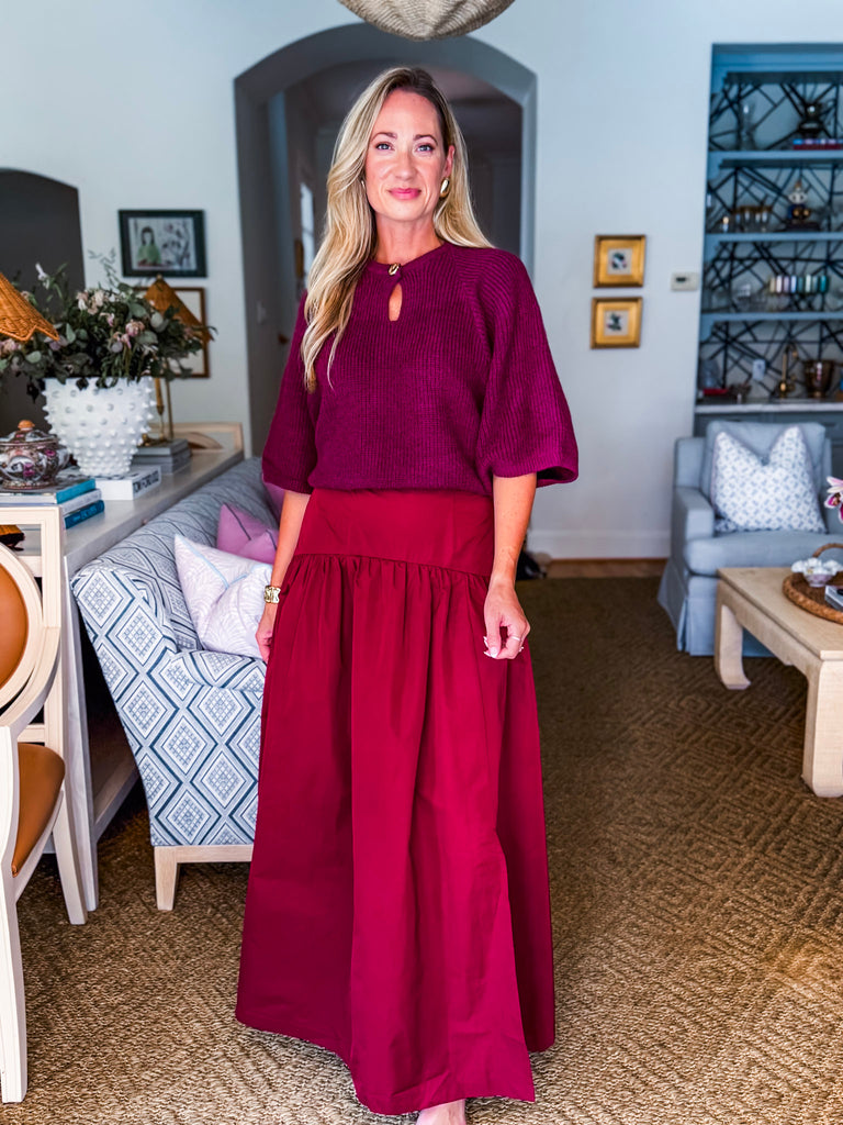 Fit & Flare Maxi Skirt-Wine