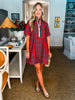 Joyful Plaid Mini Dress-Red