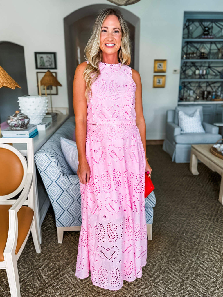 Wrapped in Romance Eyelet Skirt Set-Pink