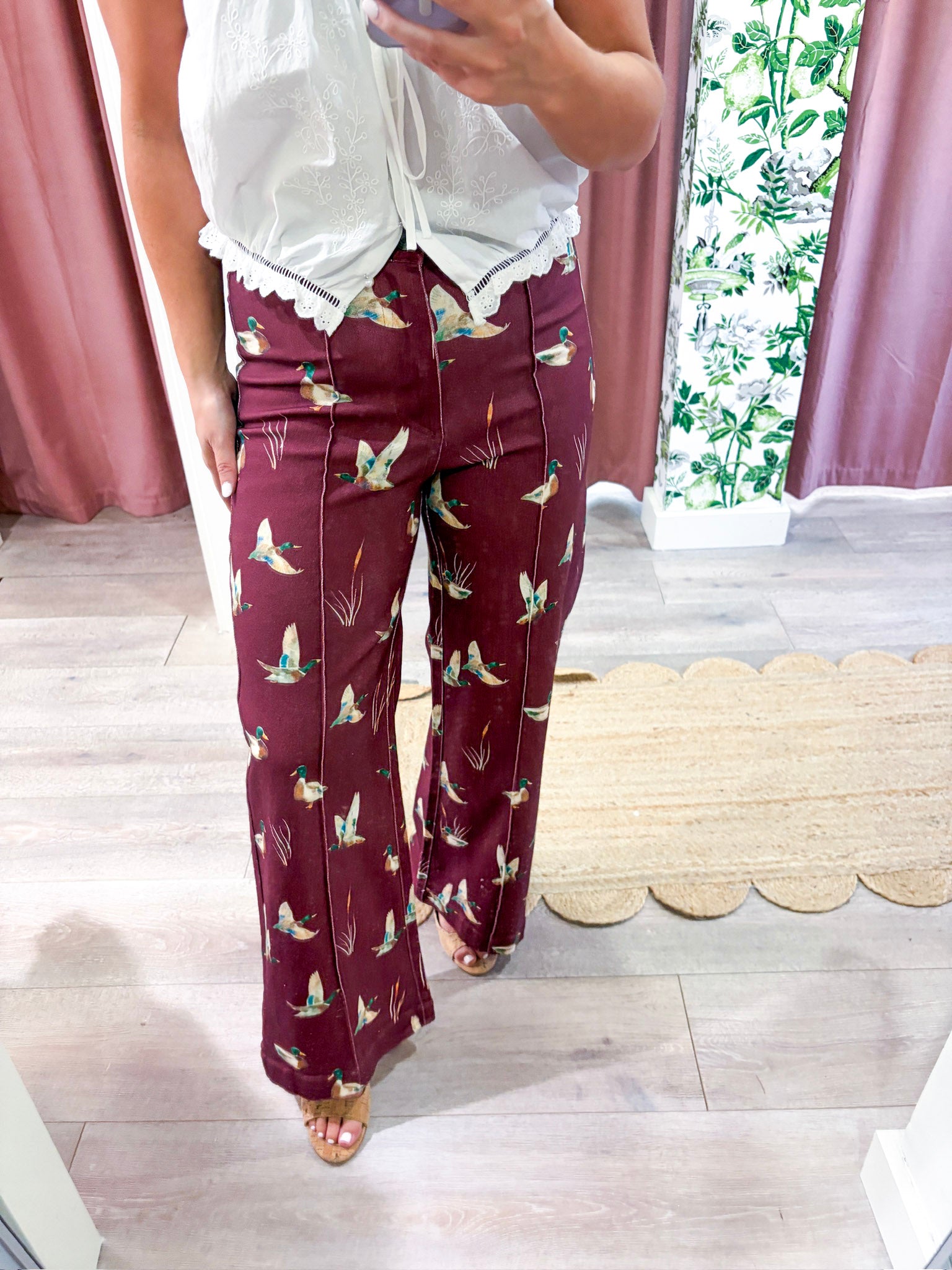 Mallard Meadow Wide Leg Crop Jeans-Burgundy