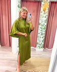 Candlelight Satin Midi Dress-Olive