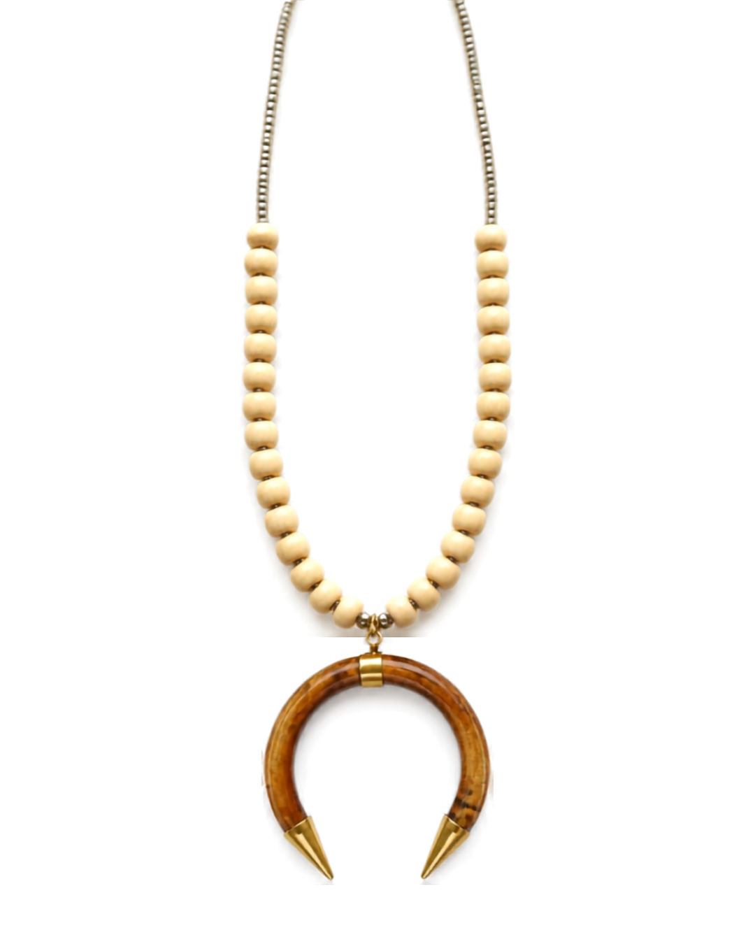 Horn Beaded Necklace-Cream/Brown
