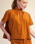 Lucille Stand Collar Top-Camel