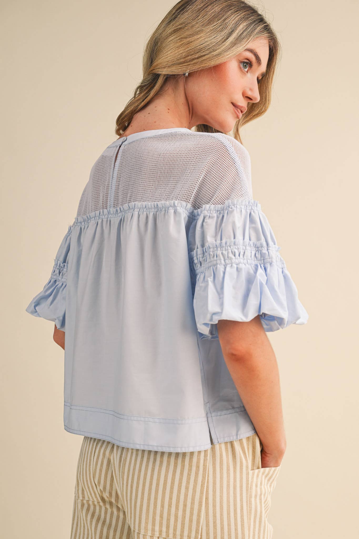 Sheer Romance Bubble Top-Sky Blue