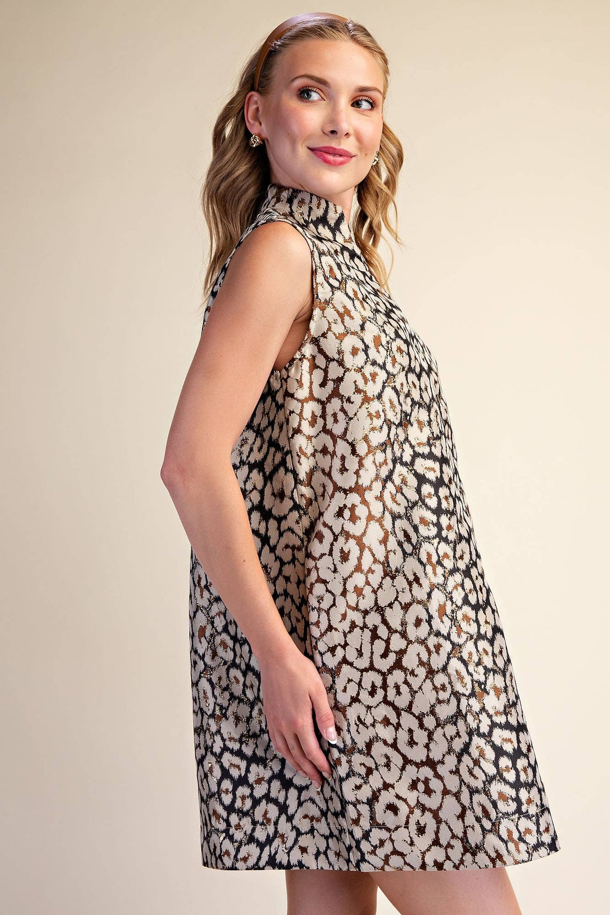 Huntress Jacquard Mini Dress-Taupe