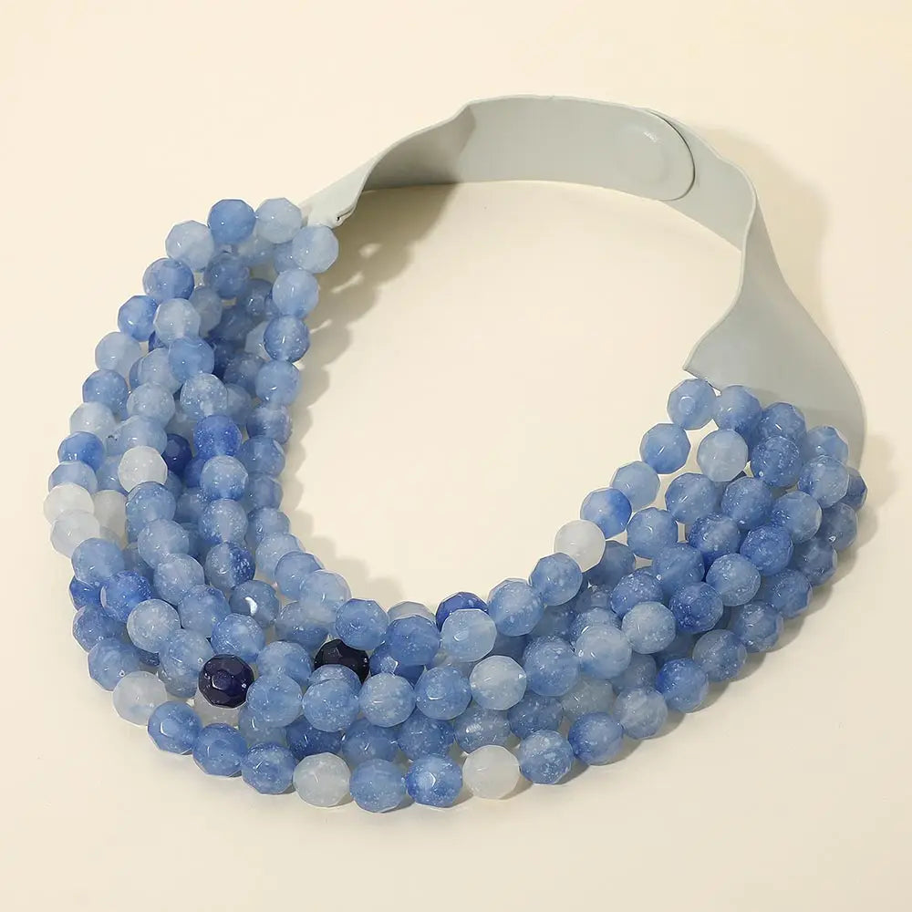 PREORDER: Chunky Beaded Necklace-Blue Multi