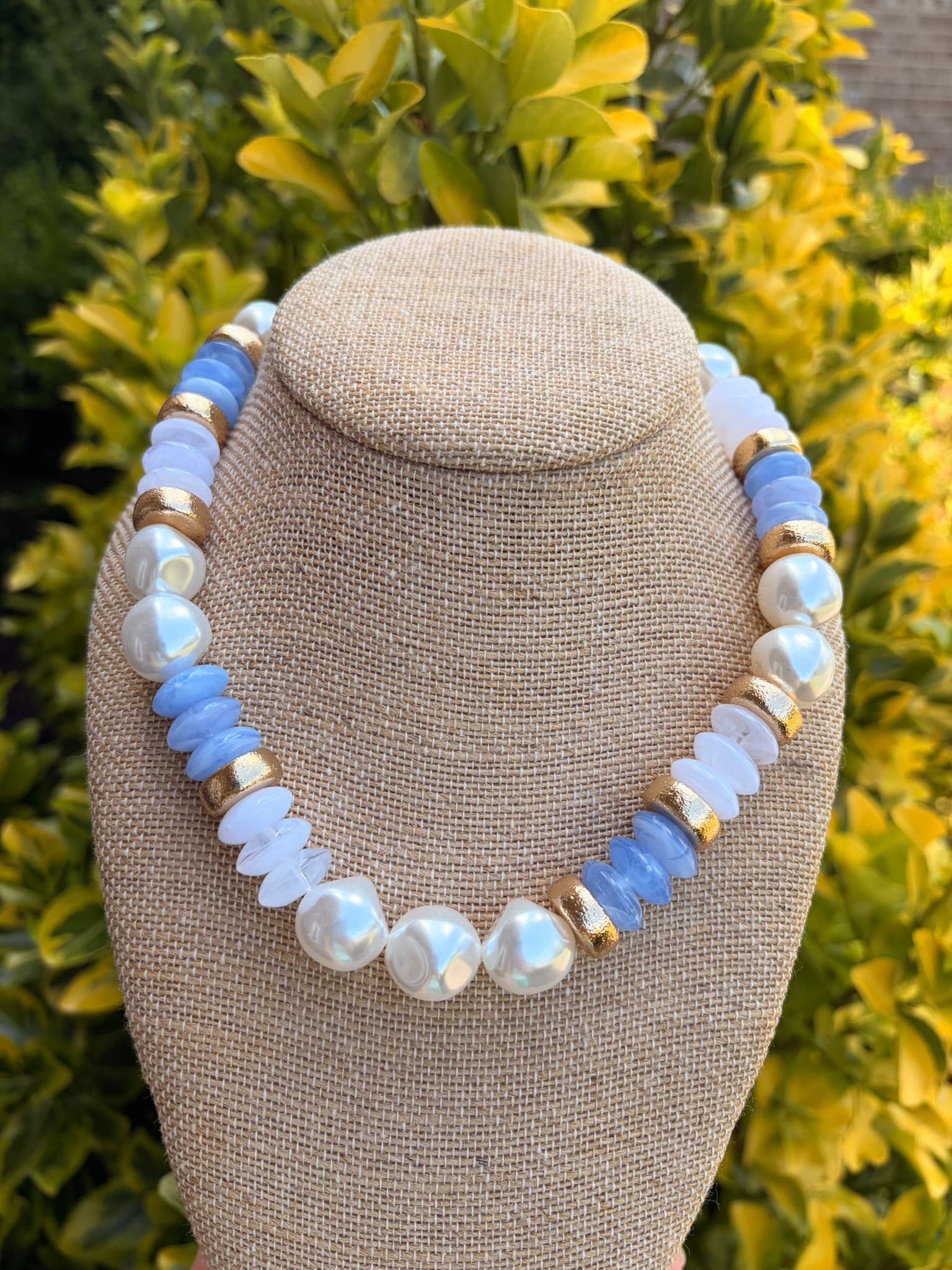 Blue Rondelle &amp; Pearl Necklace