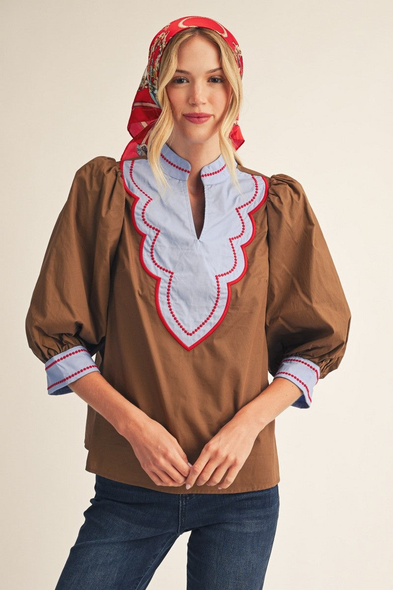 Folk Stitch Embroidered Top